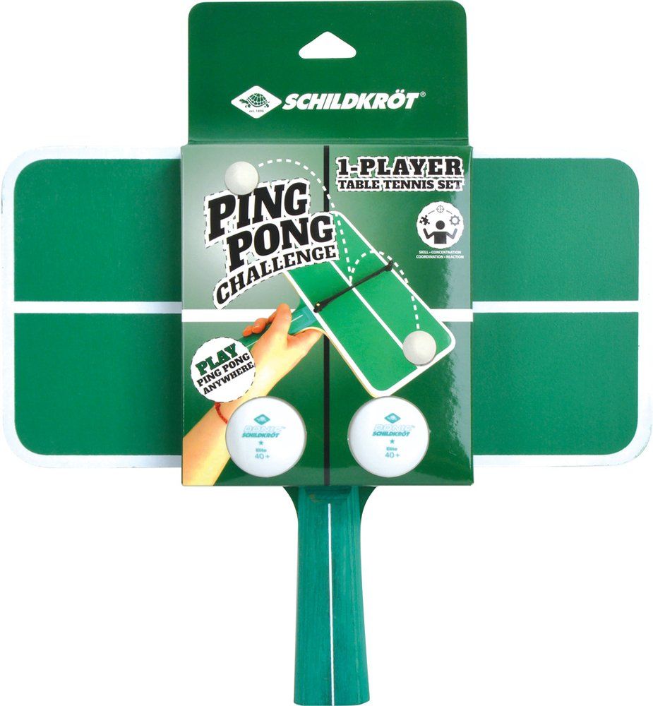 DONIC Tischtennis-Set Schildkröt Ping Pong Challenge Tischtennis-Set, 1 Schläger in Form einer kleinen Tischtennisplatte, mit Netzgarnitur, 2 Bälle, Geschicklichkeitsspiel für Groß und Klein, 788459