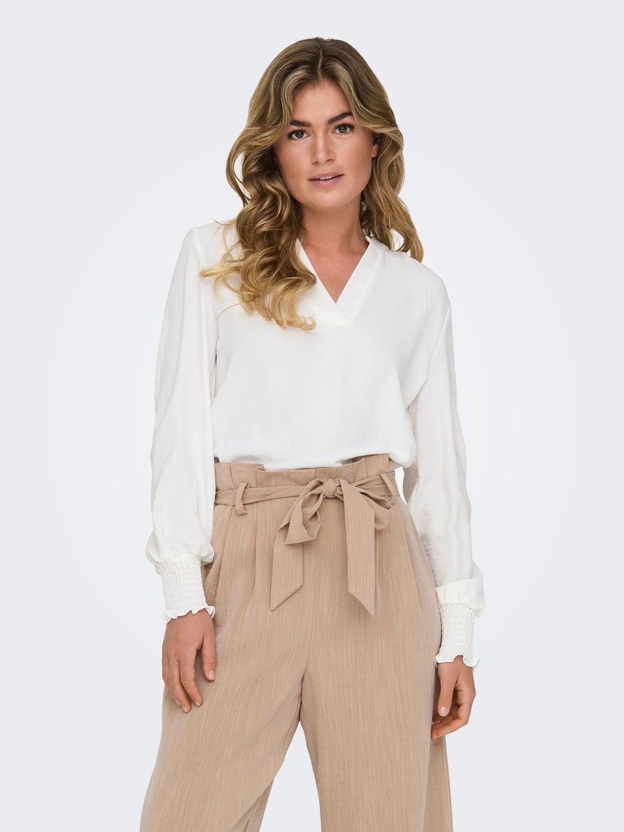 ONLMETTE V-NECK LS SMOCK TOP NOOS W