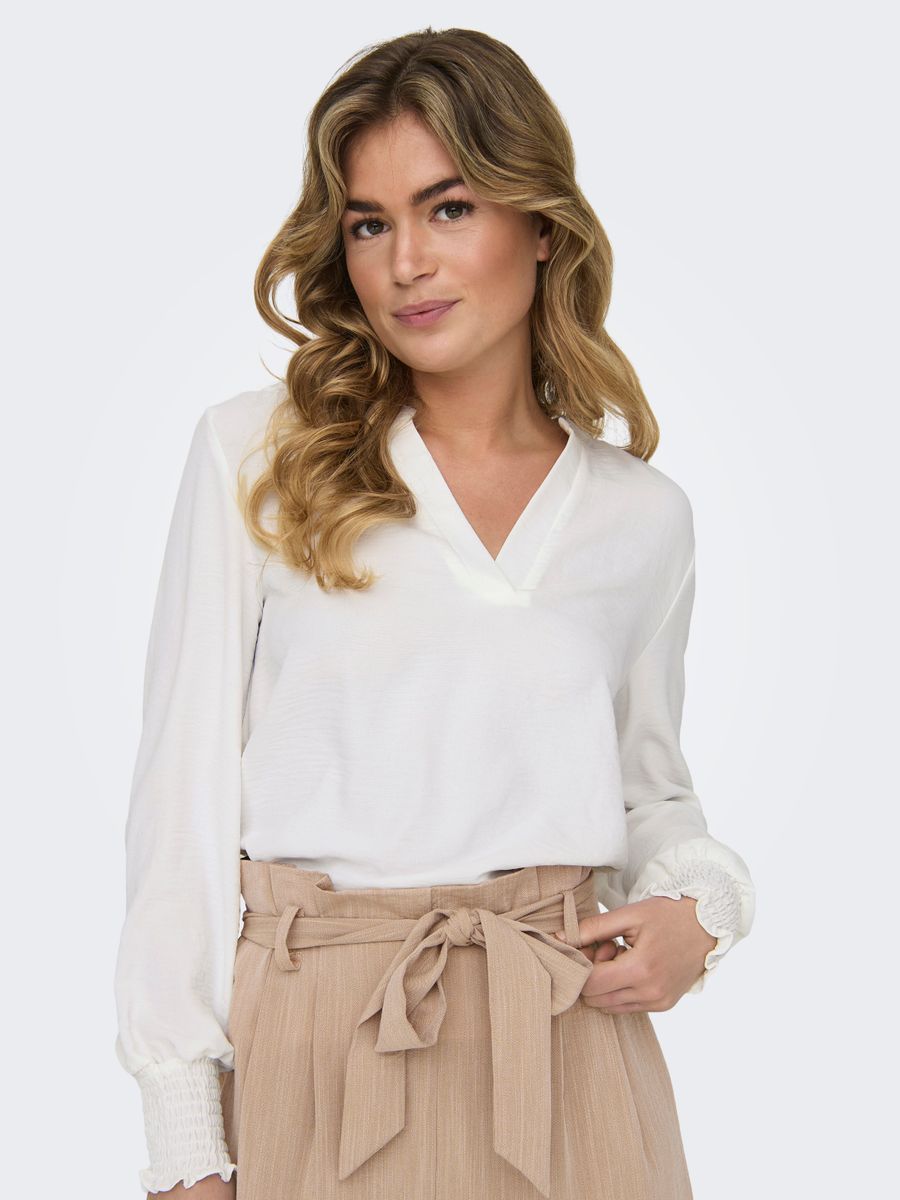 ONLMETTE V-NECK LS SMOCK TOP NOOS W