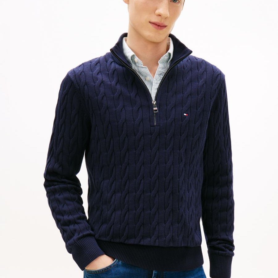 CLASSIC COTTON CABLE ZIP MOCK