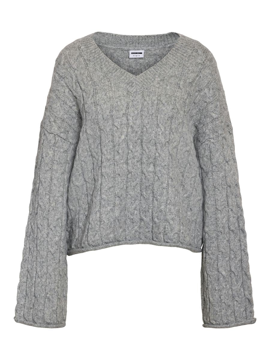 NMELOISE L/S V-NECK CABLE KNIT FWD