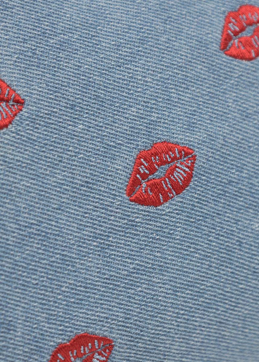 COSMETIC BAG COTTON DENIM LIPS blau
