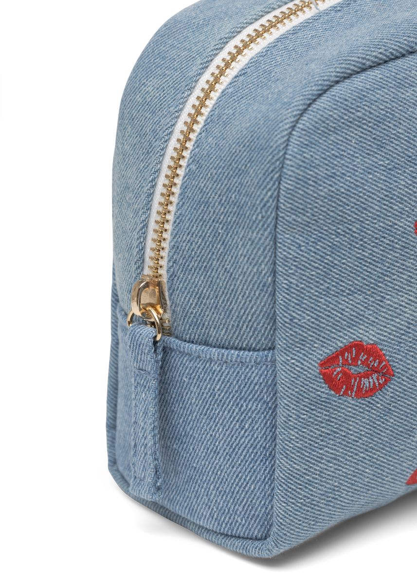 COSMETIC BAG COTTON DENIM LIPS blau