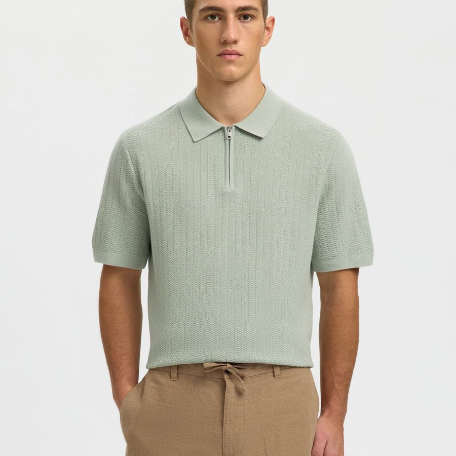SLMCRAN SS KNIT STRUCTURE ZIP POLO