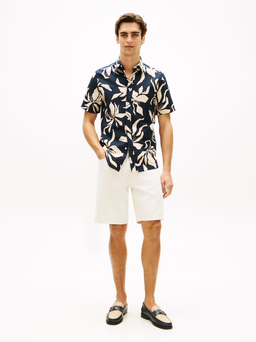 LINEN BLEND FLOWER PRT S/S