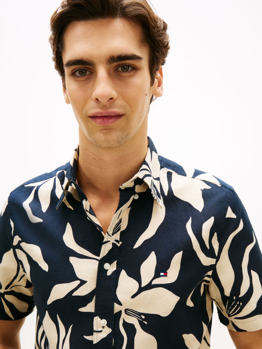 LINEN BLEND FLOWER PRT S/S