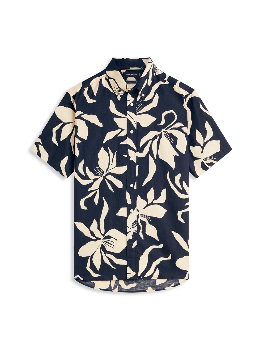 LINEN BLEND FLOWER PRT S/S
