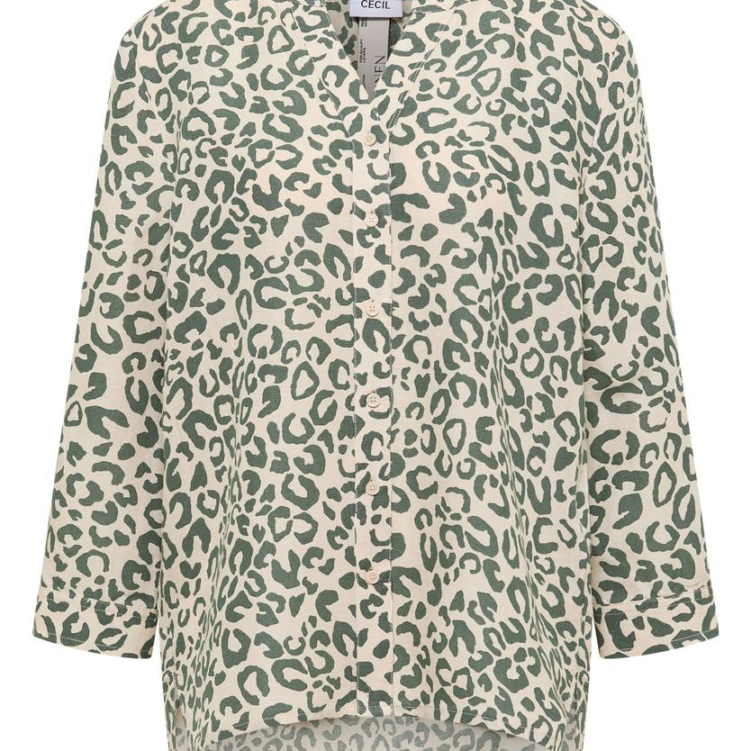Bluse mit Leo-Muster aus Leinenmix