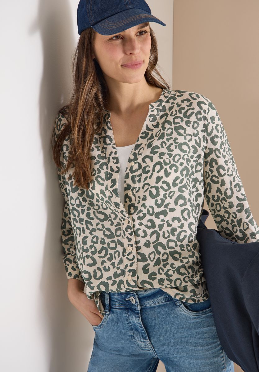 Bluse mit Leo-Muster aus Leinenmix