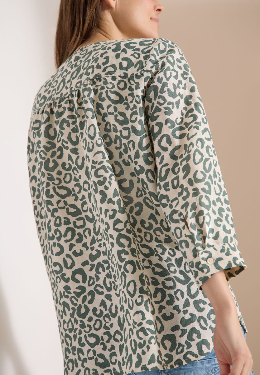 Bluse mit Leo-Muster aus Leinenmix