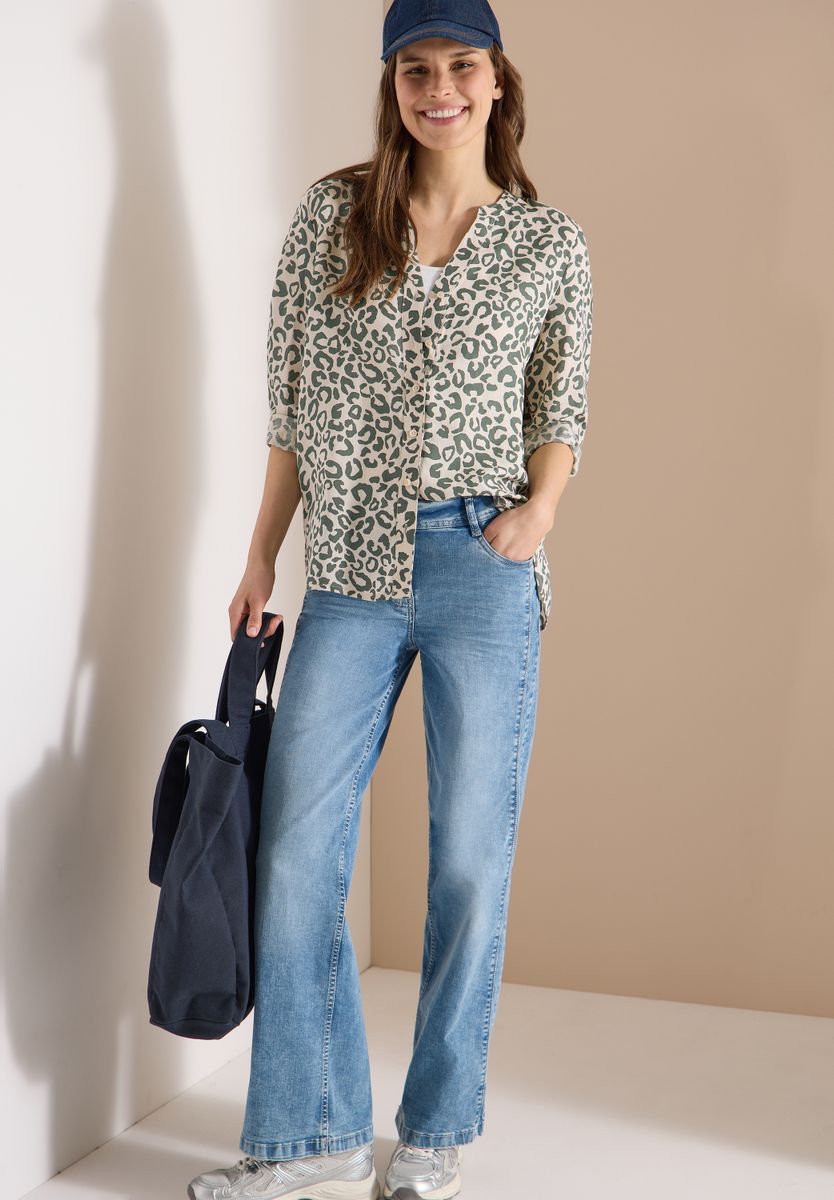 Bluse mit Leo-Muster aus Leinenmix