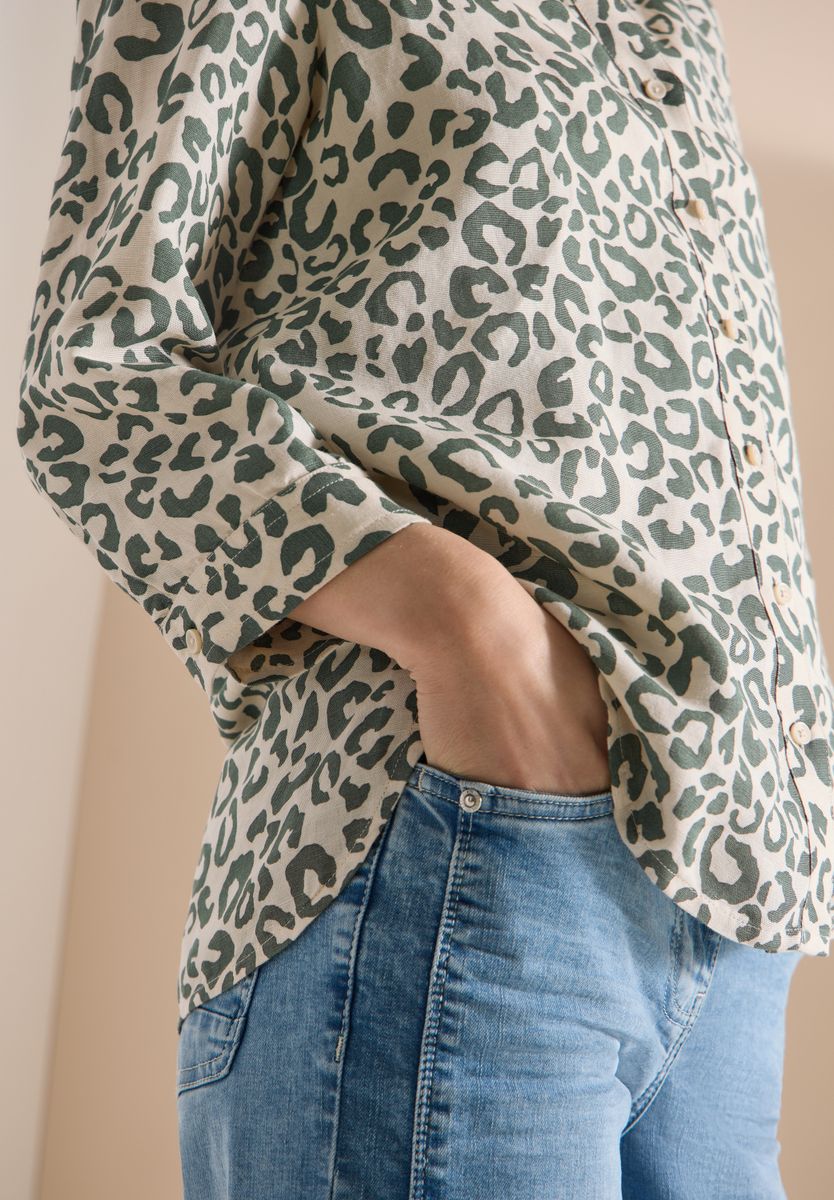 Bluse mit Leo-Muster aus Leinenmix