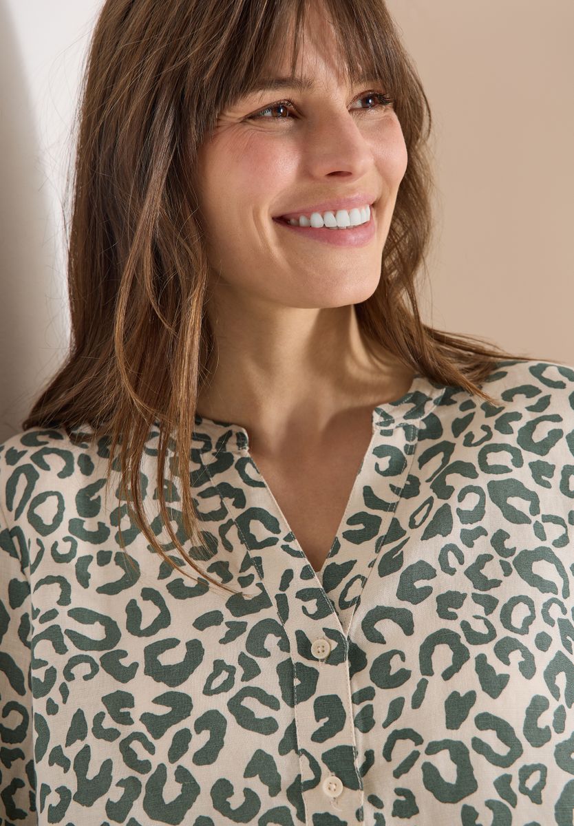 Bluse mit Leo-Muster aus Leinenmix