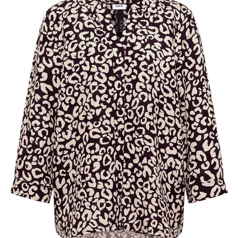 Bluse mit Leo-Muster aus Leinenmix