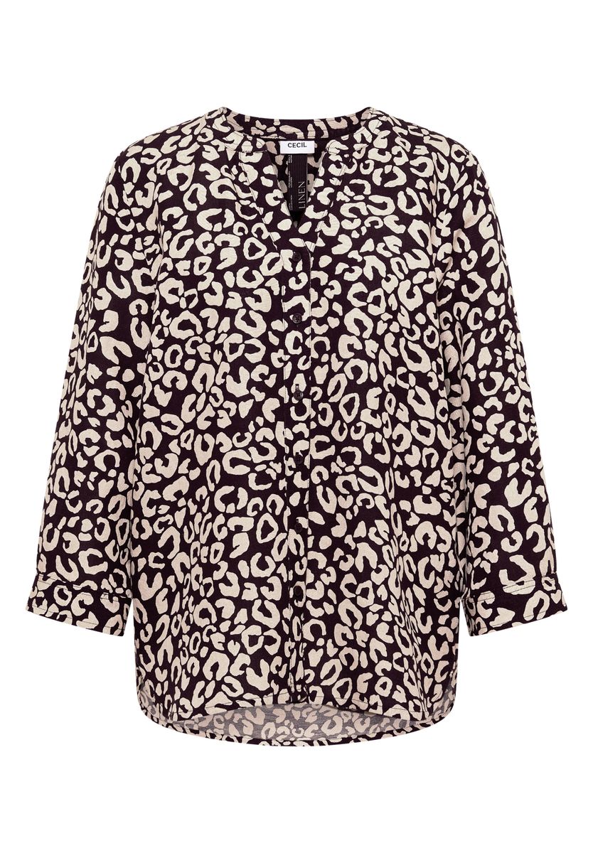 Bluse mit Leo-Muster aus Leinenmix
