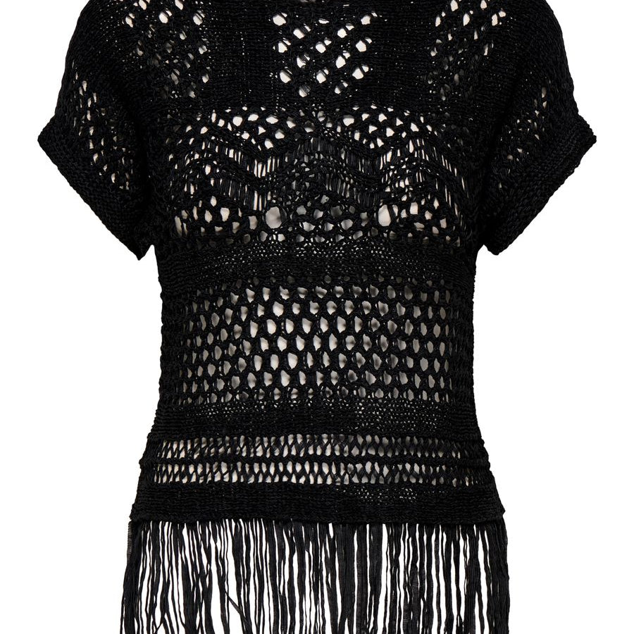 JDYESTER S/S FRINGE TOP KNT