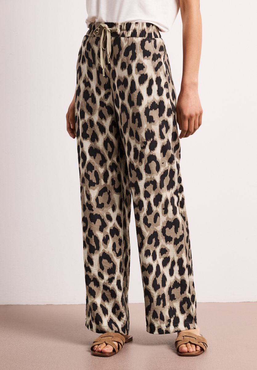 High Waist Wide Leg Hose mit Leo-Print