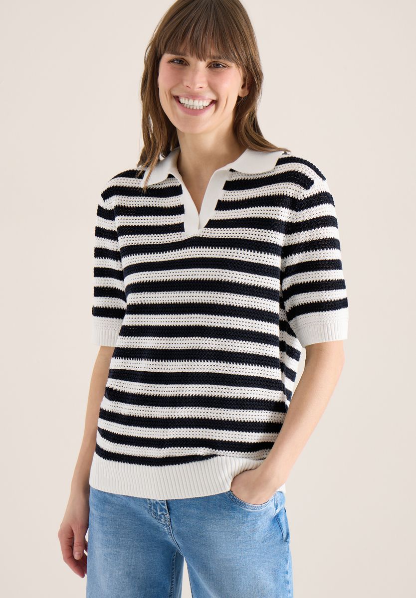 Kurzarm Poloshirt in Crochet-Qualität