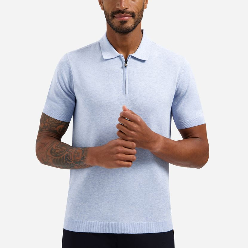 Pullover Short Sleeve Polo Zip Melange