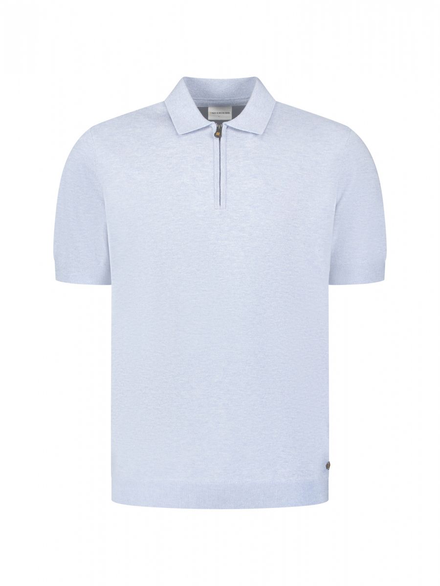 Pullover Short Sleeve Polo Zip Melange