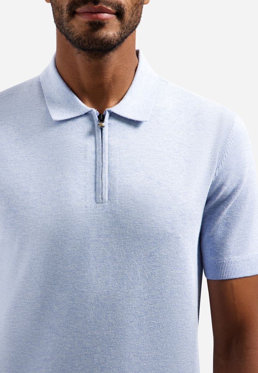 Pullover Short Sleeve Polo Zip Melange
