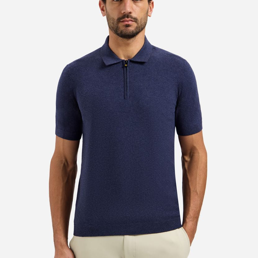 Pullover Short Sleeve Polo Zip Melange