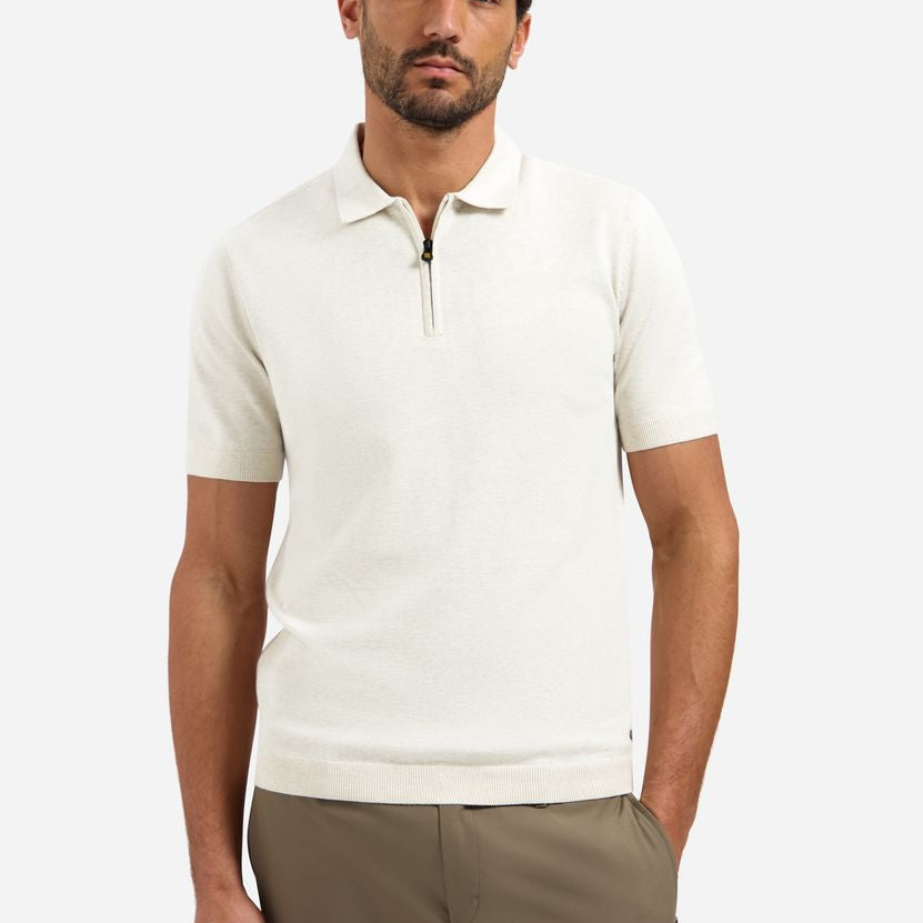 Pullover Short Sleeve Polo Zip Melange