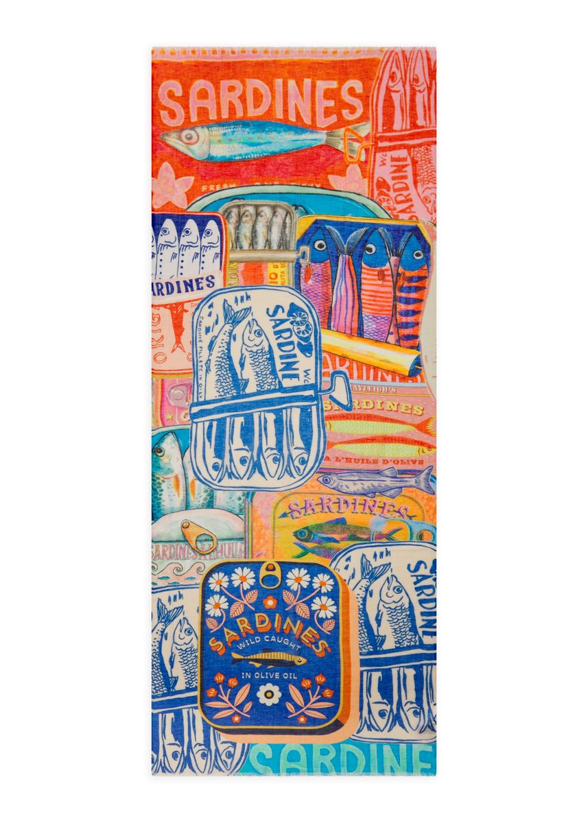 PRINTED SCARF COTTON MIX SARDINES b