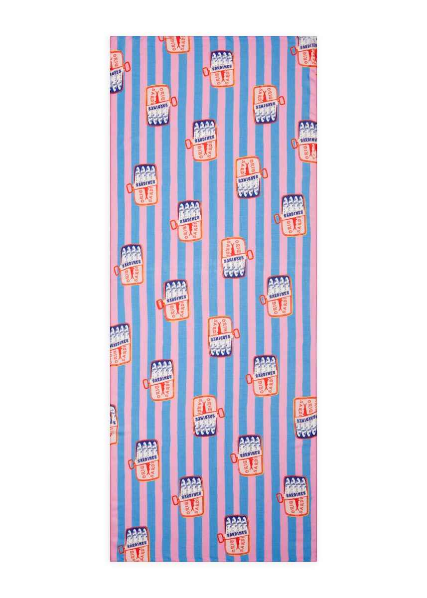 Feiner Schal aus Modalmischung mit Streifenmuster und Sardinen-Motiven
