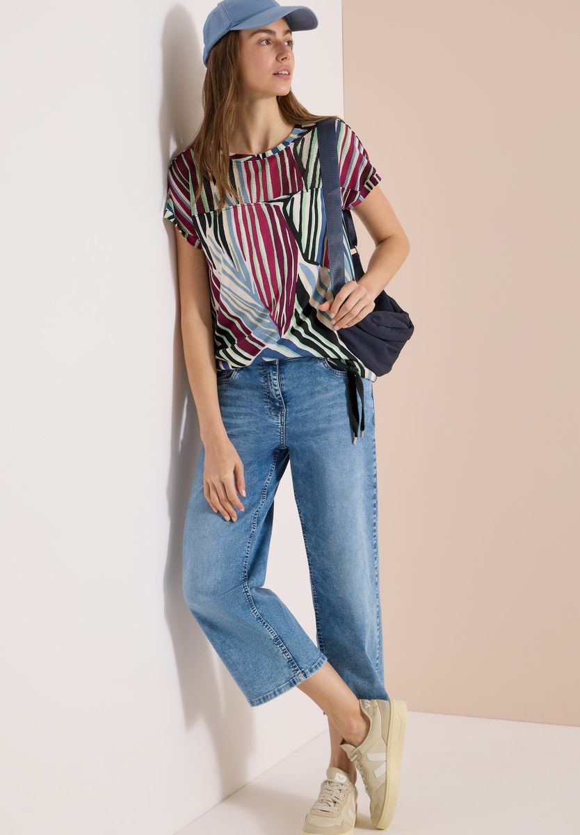 T-Shirt mit Boatneck und Mesh-Einsatz