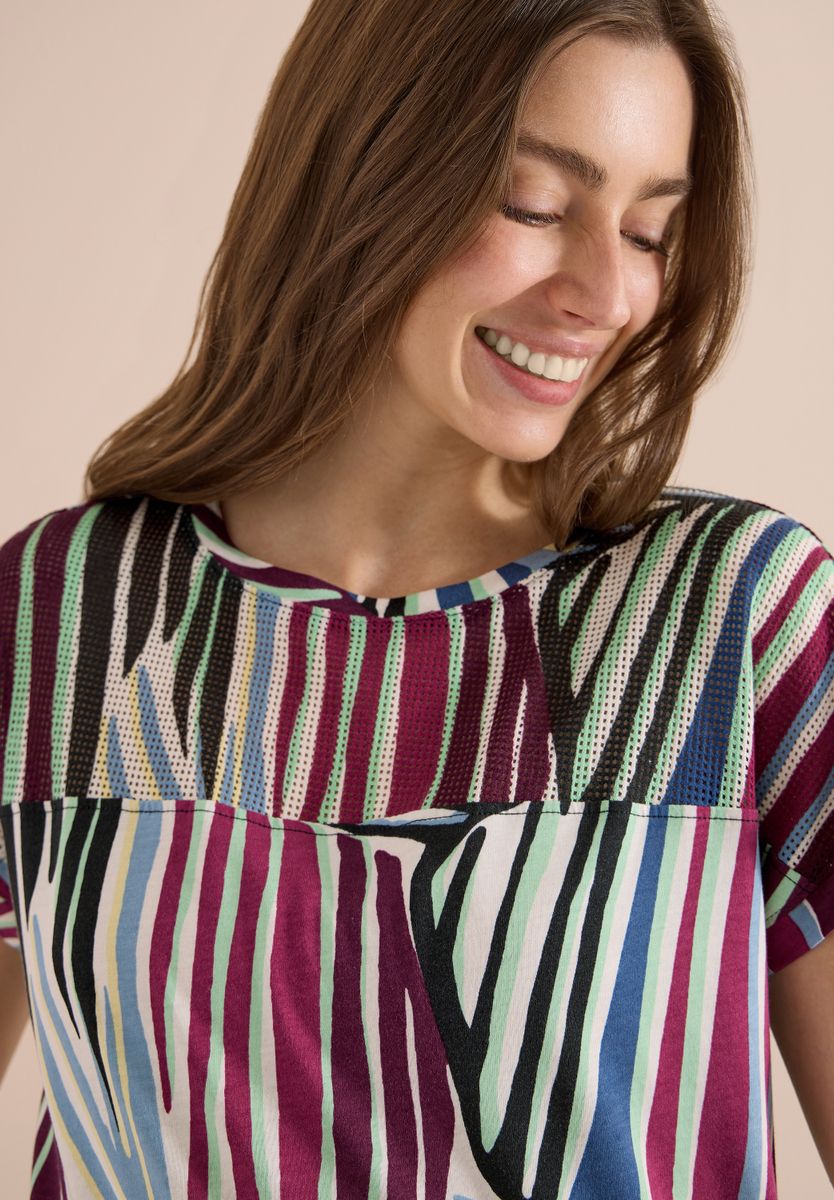 T-Shirt mit Boatneck und Mesh-Einsatz