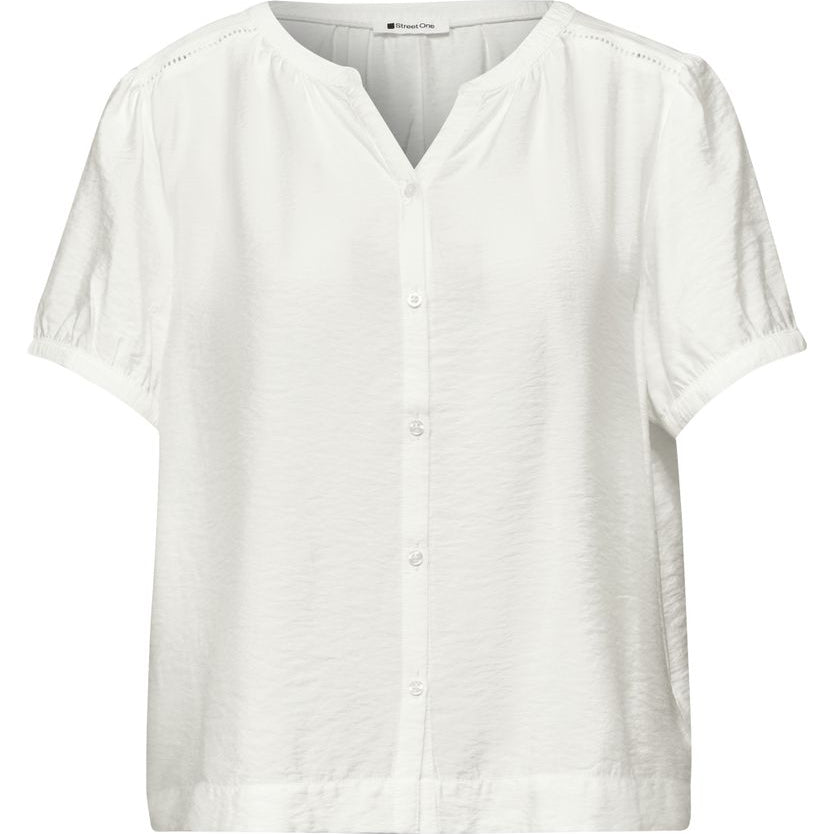 Kurzarm Bluse mit Split Neck und Knöpfen