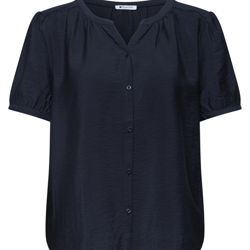 Kurzarm Bluse mit Split Neck und Knöpfen