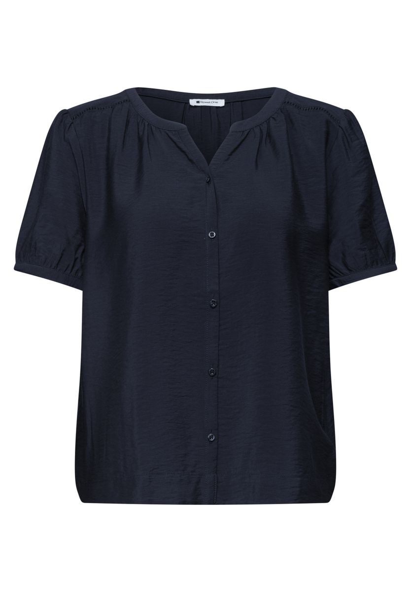 Kurzarm Bluse mit Split Neck und Knöpfen