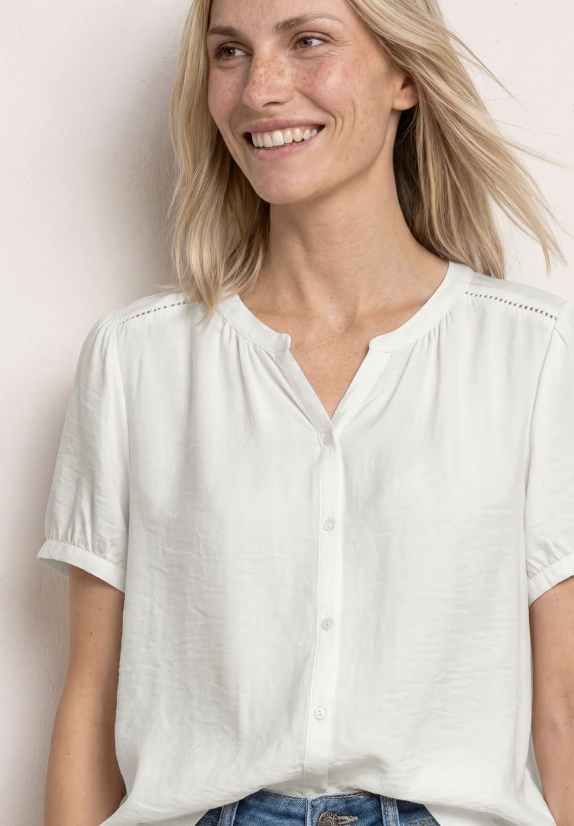 Kurzarm Bluse mit Split Neck und Knöpfen