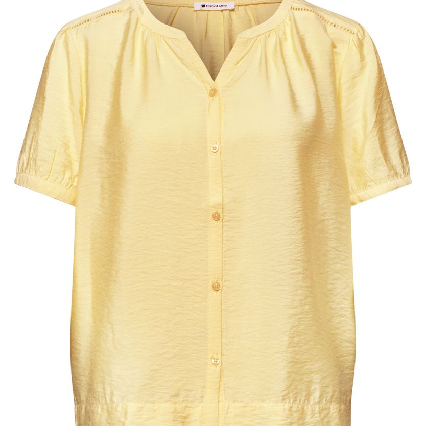 Kurzarm Bluse mit Split Neck und Knöpfen