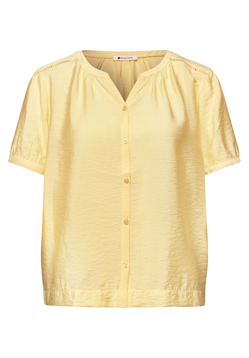 Kurzarm Bluse mit Split Neck und Knöpfen
