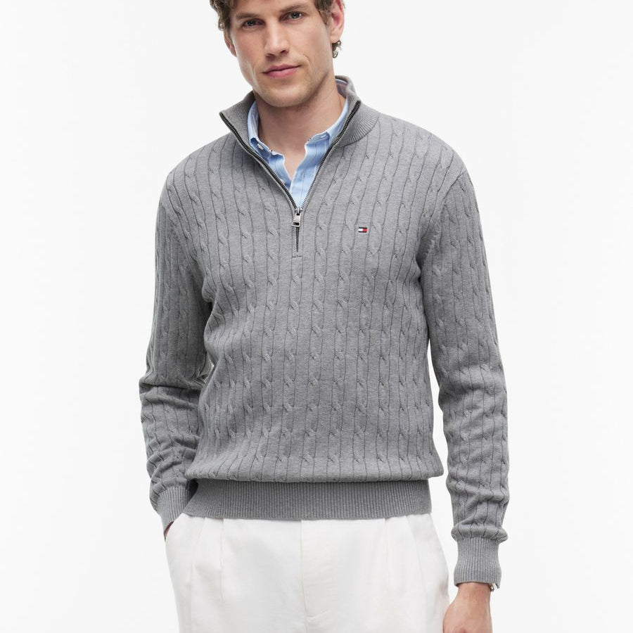CLASSIC COTTON CABLE ZIP MOCK