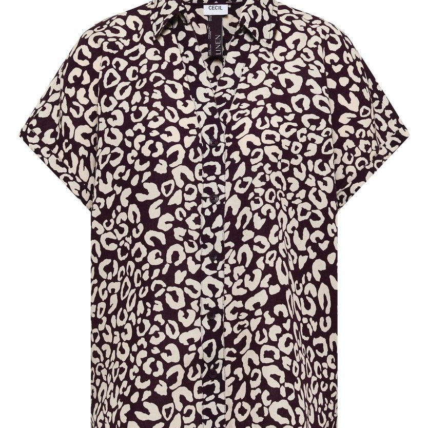 Hemdbluse mit Leo-Print aus Leinenmix