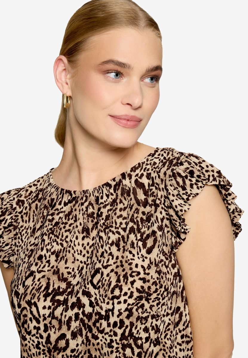 T-Shirt gerafft mit Leoprint