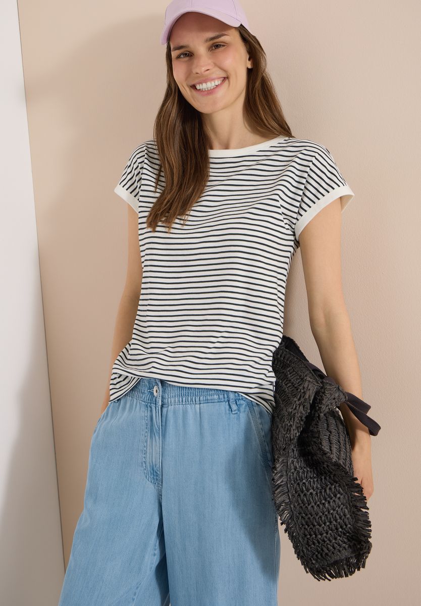 T-Shirt mit Boat Neck und Streifen