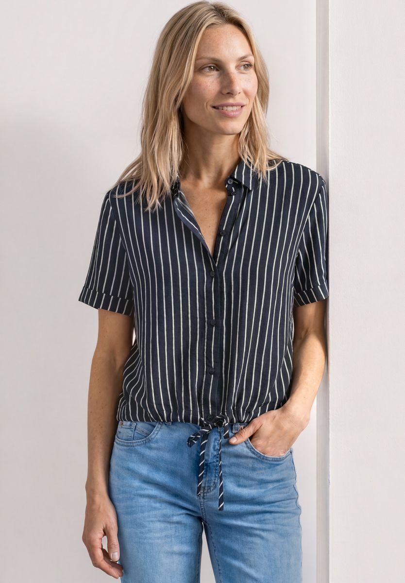Kurzarm Hemdbluse mit Streifenmuster