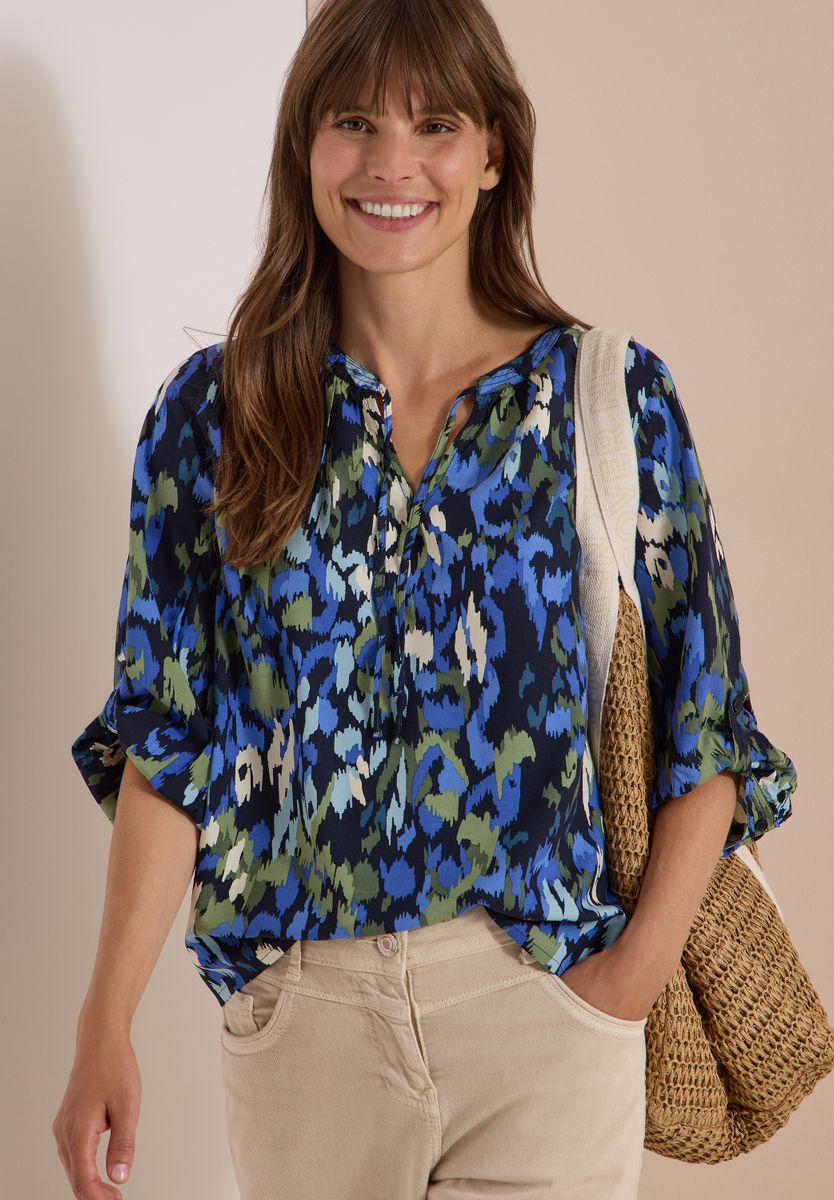 3/4-Arm Bluse mit Turn-Up und Print