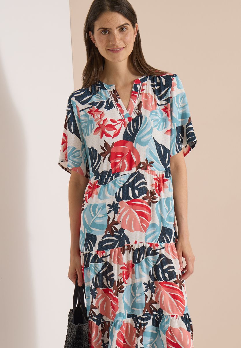 Midikleid mit Split Neck und Print