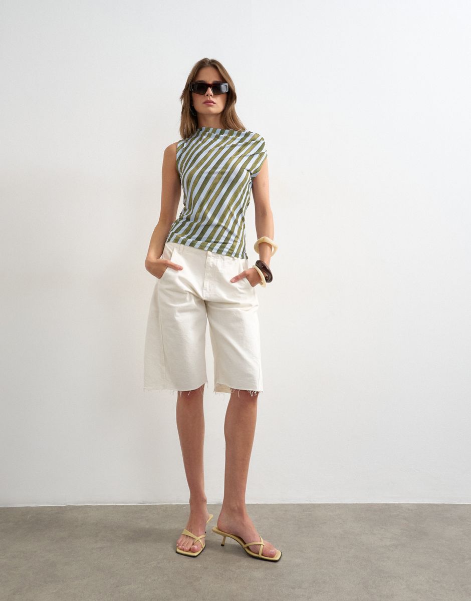 TSRIKKE STRIPED KNIT SHOULDER TOP JRS