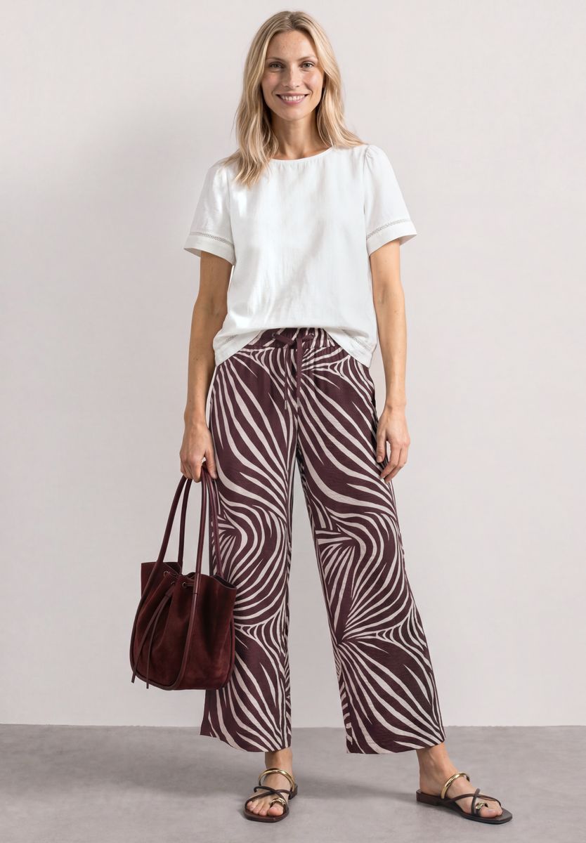 Wide Leg Hose mit Print und Gallonstreifen