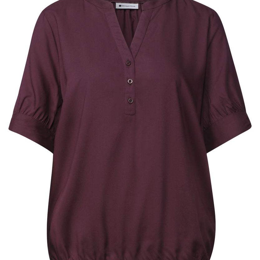 Kurzarm Bluse mit Split Neck und Elastiksaum