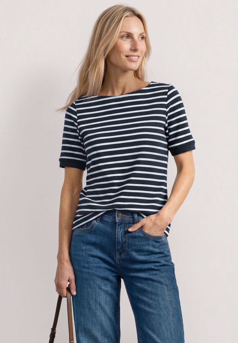 T-Shirt mit Boat Neck und Streifen