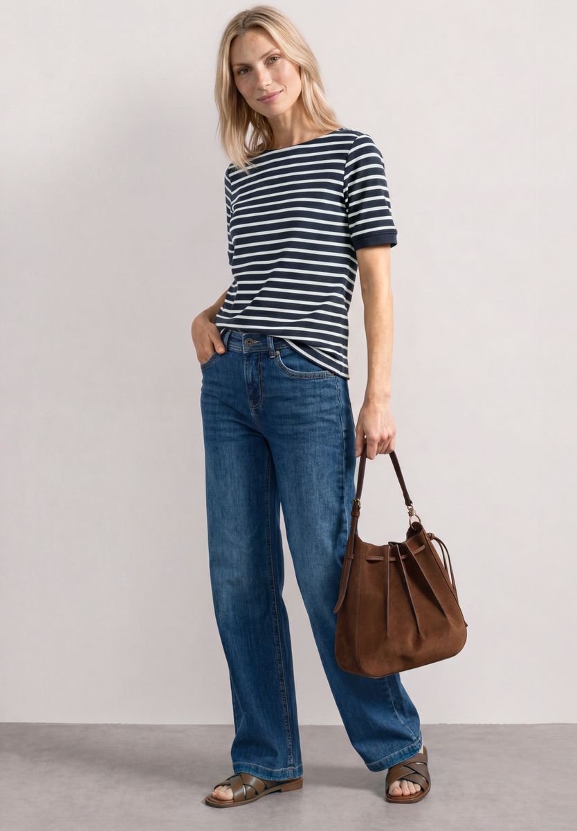 T-Shirt mit Boat Neck und Streifen