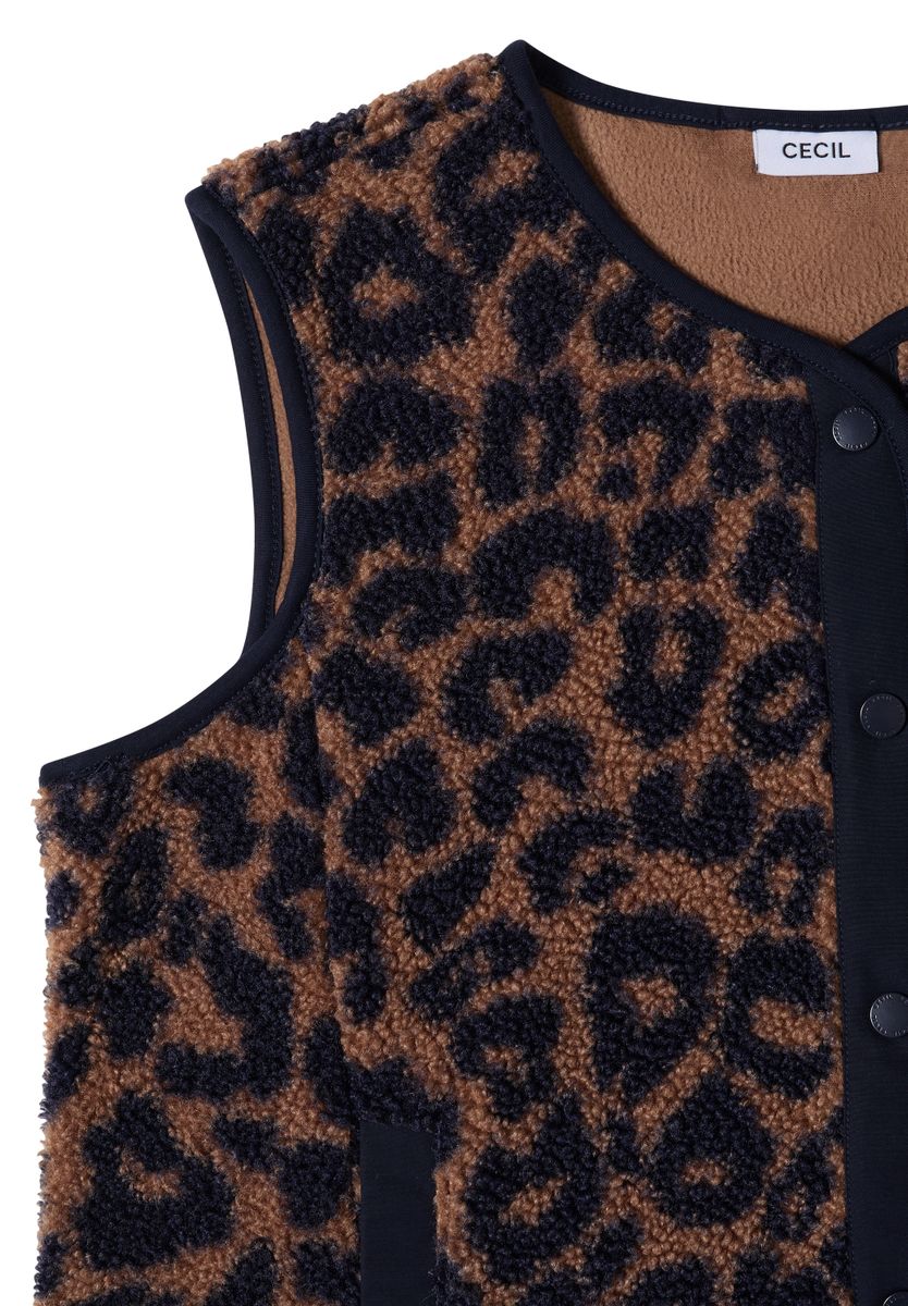 Teddy-Weste mit Softshelldetails und Leo-Muster